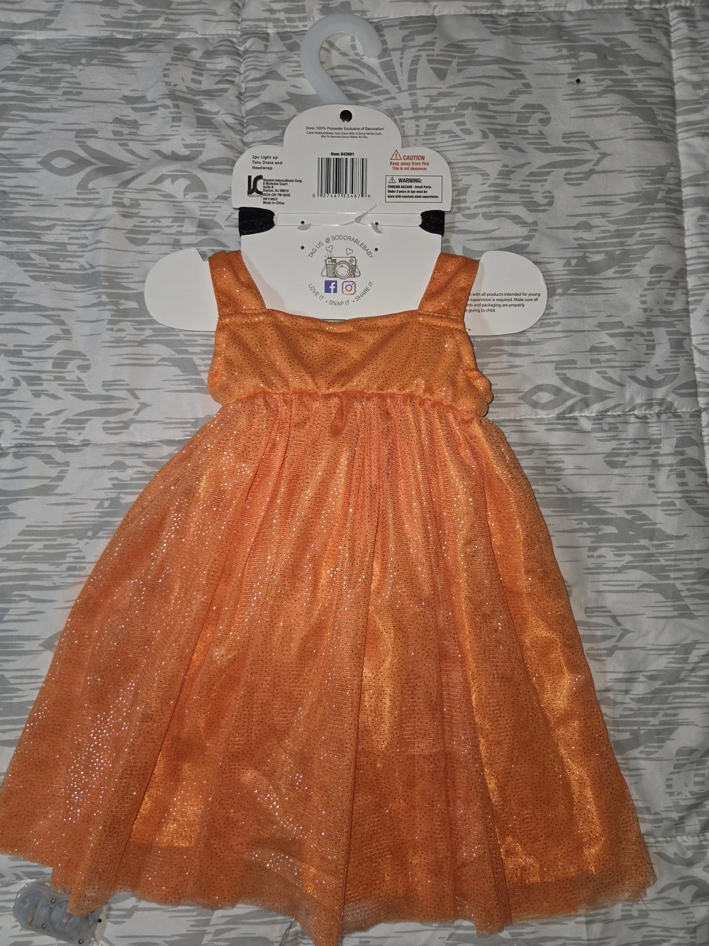 Girls Orange LED Pumpkin Costume Dress with Matching Headband 0-12 Months